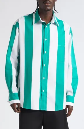 Jacquemus La Chemise Camargue Stripe Button-Up Shirt in Jacquard Big Stripes Green at Nordstrom, Size 46