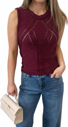 Bishop + Young Muse Pointelle Knit Tank Top In Crimson