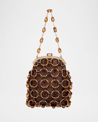 Cult Gaia Brielle Beaded Metal Wristlet Pouch Bag