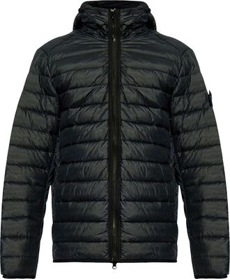 Stone Island Compass-logo hooded down jacket - men - Polyamide/Polyamide/Down/Feather - M - Blue