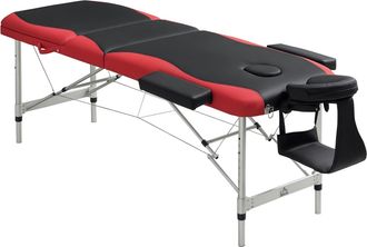 HOMCOM Camilla De Masaje Plegable 210x81 Cm Portatil Fisioterapeuta 3 Zona Negro Y Rojo