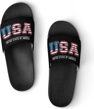 Generic U.S.A U.S. Flag Shower Shoes Slipper for Women Men Beach Slippers Quick Drying Non Slip Open-Toe Sandals