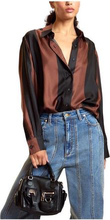 Cynthia Rowley Silk Stripes Button-Up Shirt in Black/brown at Nordstrom, Size X-Small