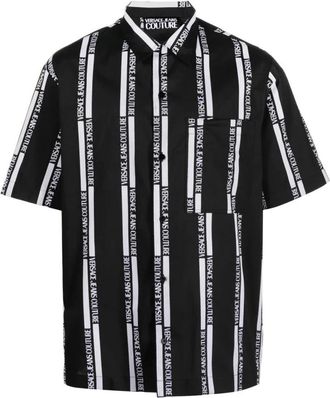 Versace Jeans Couture Zwarte Logo Shirt voor Mannen - Heren - Korte mouwen Overhemden - Zwart - S - Katoen - Overhemden