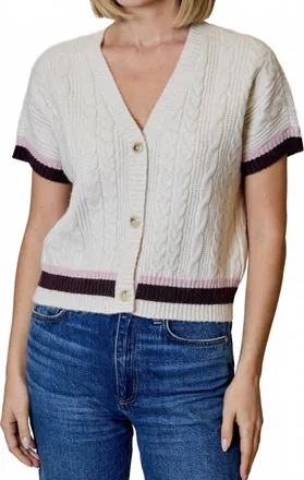 dh New York Short Sleeve Cardigan In Off-White