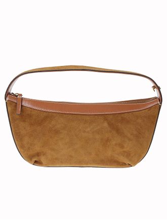 Staud Demy Curved Brown Leather Shoulder Bag