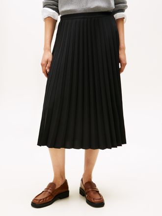 Tommy Hilfiger Plisseerock TOMMY HILFIGER FLUID PLEATED PULL ON MIDI SKIRT, Damen, Gr. 36, schwarz, Web, Obermaterial: 100% Polyester, unifarben, regular fit wadenla