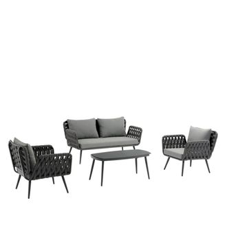 Kerama Set de jard&iacute;n 4 plazas de aluminio antracita y cuerda