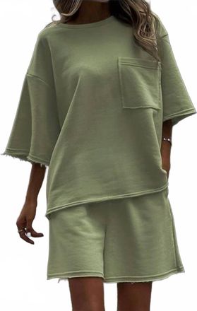 Hidden Jeans Terry Knit Tee And Shorts Set In Sage