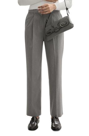 Mango Pleated Straight Leg Ankle Pants in Light Heather Grey at Nordstrom, Size 10