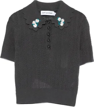 Self Portrait Embroidered Pointelle Knit Top