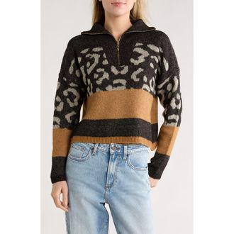 Joseph A Quarter Zip Sweater in Leopard Stripe Black at Nordstrom Rack, Size X-Large