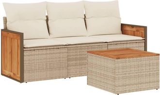 vidaXL Juego De Sof&aacute;s Jard&iacute;n Con Cojines 4 Pzas Rat&aacute;n Sint&eacute;tico Beige Vidaxl