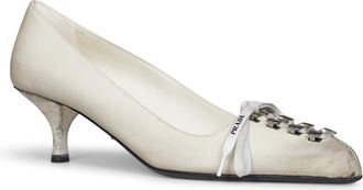 Prada Antique-Finish Leather Pump - Ivory