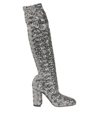 Dolce & Gabbana Womens Silver Sequins Glitter High Heel Boot Womens Shoes