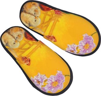 Generic Home Slippers The Chicken Family Rooster Hen And Chicks Fluffy Slippers Flat Unisex Slipper For Indoor Bathroom Spa L