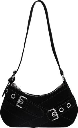 Generic Cymwer PU Leather Frosted Shoulder Bag Vintage Rivet Armpit Bag Motorcycle Bag (Black)