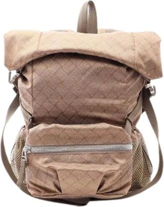 Bottega Veneta Vintage, unisex, Bruin, ONE Size, Nylon, Pre-owned Trekking Intrecciato Nylon Rugzak