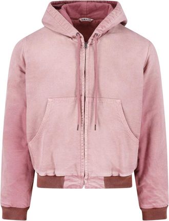 Auralee Pink Cropped Hooded Fleece Lined Jacket