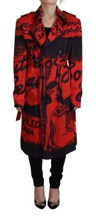 Dsquared2 Dsqua&sup2; Printed Button Colla Desigual Coat Womens Jacket (Pre-Owned)