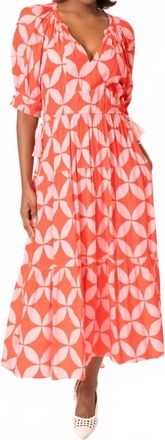 Area Stars Side Tie Circle Print Midi Dress In Coral