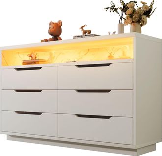STILVORA Aparador Con 6 Cajones Y Led, Hueco Abierto Efecto M&aacute;rmol, Estilo Moderno, En Tablero De Part&iacute;culas Y Metal, 120&times;40&times;85 Cm, Blanco