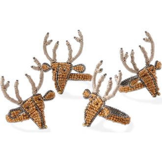 Tag Reindeer Wood Beaded Napkin Ring Set of Four Rustic Decor in Brown at Nordstrom