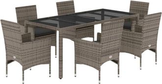 vidaXL Vidaxl - Set Comedor Jard&iacute;n 7 Pzas Y Cojines Rat&aacute;n Sint&eacute;tico Vidrio Gris