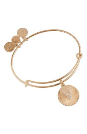Alex and Ani Pave Starburst Texture Initial Bangle Bracelet in Gold - V at Nordstrom