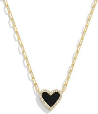 Mint & Lily Dainty Heart Paperclip Necklace in Onyx at Nordstrom