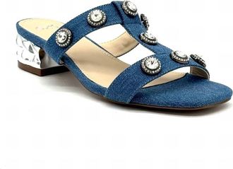 Ex&eacute; Womens Slide Sandal Low Block Heel In Blue