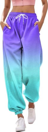 Generic Color Changing Baggy Cinch Bottom Sweatpants Womens Joggers Sweatpants with Pockets Sport Cozy High Waisted Lounge Pants Relaxed Fit Casual Active Dra