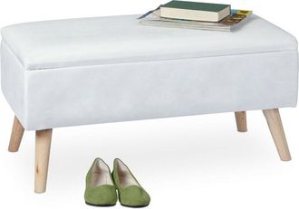 Relaxdays Relaxdays - Panca Contenitore, 40x41x80 cm, 40L, Seduta Imbottita, Gambe in Legno, Pouf Cassapanca, 2 Posti, Bianco