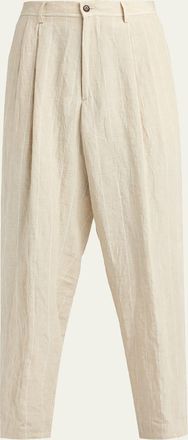 Giorgio Armani Mens Linen Hairline Pleated Trousers