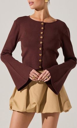 ASTR the Label Nylah Flare Sleeve Cardigan in Brown at Nordstrom, Size X-Small