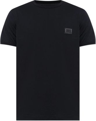 Dolce & Gabbana T-shirt met logopatch - Heren - T-shirts - Blauw - S - Katoen - Tops