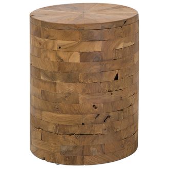 Beliani Beliani - Mesita De Noche Decorativa Estilo R&uacute;stico Cil&iacute;ndrico De Madera De Teca Brant
