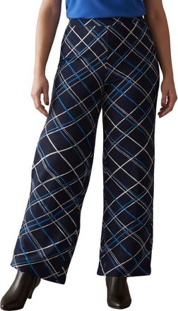 Jessica London Everyday Stretch Knit Wide Leg Pant in Navy Blue Bias Stripe at Nordstrom, Size 28