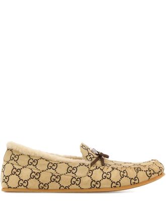 Gucci bow-detail leather loafers - women - Calf Suede/Merino/Rubber - 39 - Neutrals