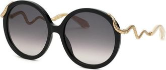 Roberto Cavalli Sunglasses Round Full Rim, Shiny Black/gold Frame And Grey Gradient Lens Src004M0700
