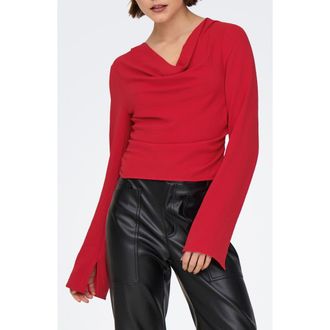 Only Mette Life Long Sleeve Waterfall Top in Racing Red at Nordstrom Rack, Size X-Large