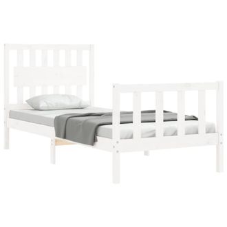 Berkfield Home Beautiful Bed Frame with Headboard White Single Solid Wood