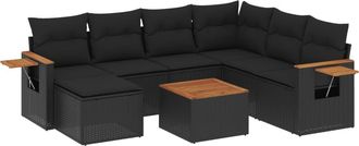 vidaXL Set De Sof&aacute;s De Jard&iacute;n 8 Piezas Y Cojines Rat&aacute;n Sint&eacute;tico Negro Vidaxl