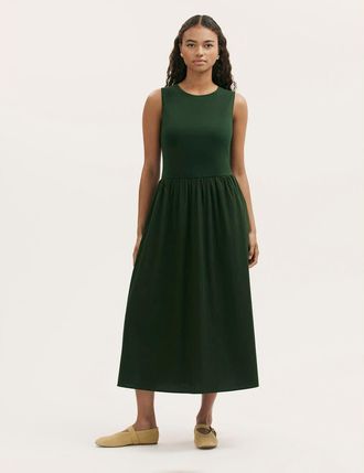 Finery Georgie Cotton Sleeveless Midi Dress in Khaki at Nordstrom, Size 20