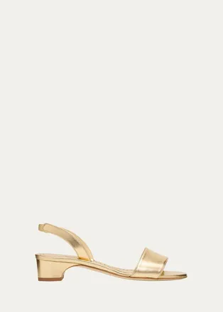 Manolo Blahnik 30mm Patobarnu Metallic Leather Slingback Sandals