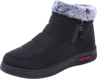 Generic Winter Boots Fashionable Slip On Warm Lined Comfortable Flat Heel Outdoor Thermal Shoes For Cold Weather Ladies Snow Boots(Black, 3.5-4)