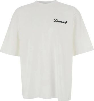 Dsquared2 Tops, Heren, Wit, XS, T-shirt met borduursel Ronde hals Korte mouwen