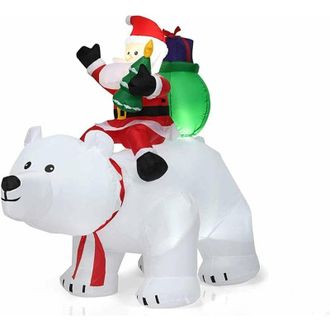 Costway Costway Pap&aacute; Noel Sobre Oso Polar Inflable De 200 Cm Con Interior Led Bomba Y Accesorios De Montaje Decoraci&oacute;n Navide&ntilde;a