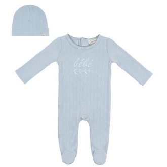 Fragile Boy Lace Rib Romper with Matching Hat in Dusty Blue at Nordstrom, Size 6M