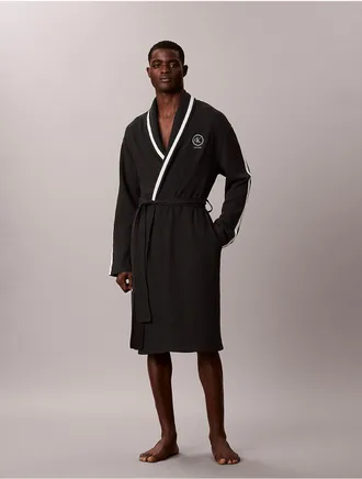 Calvin Klein Mens Brushed Waffle Robe - Black - LXL